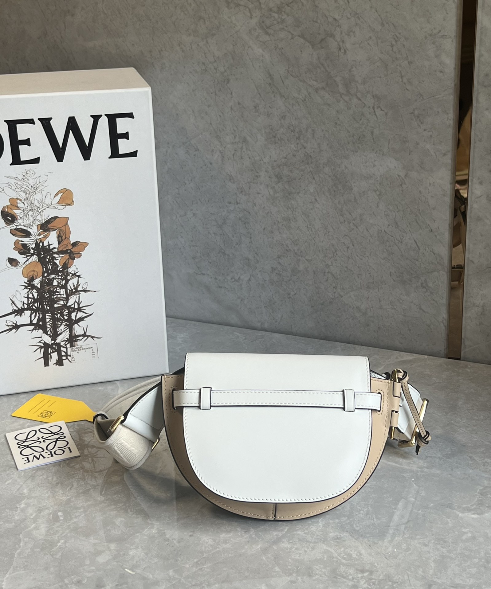 Loewe Mini Gate Dual Bag in Soft Calfskin and Jacquard Soft White/Paper Craft